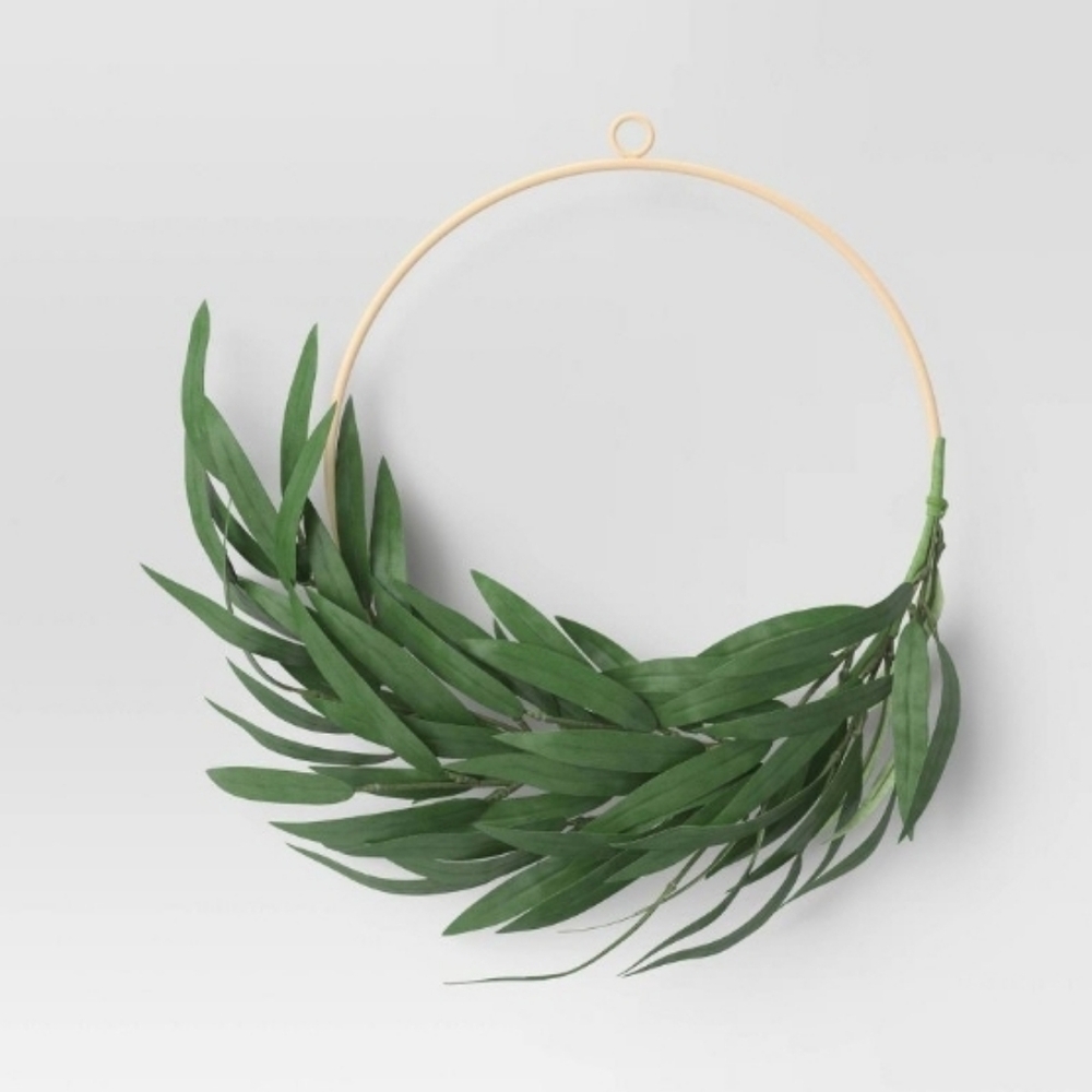 Faux Greenery Bamboo Wreath Ring‎ Wall Sculpture Green - Threshold